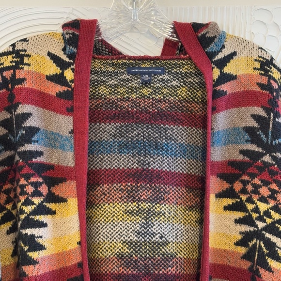 American Eagle Women's Hooded Southwest Open Blanket Poncho Sweater SZ L/XL - Picture 4 of 12